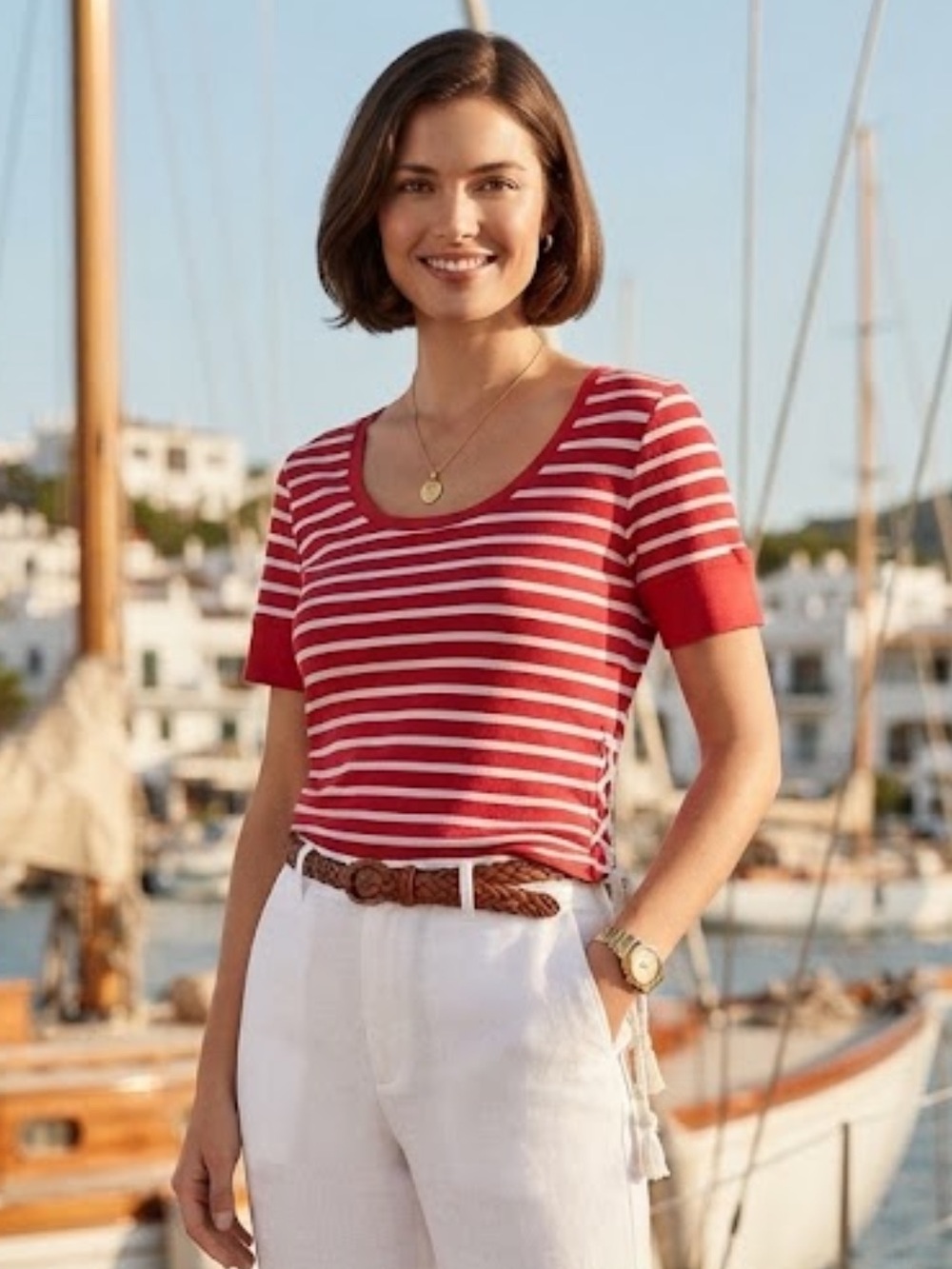 Ralph Lauren Chaps classics red white striped cotton shirtsleeve top